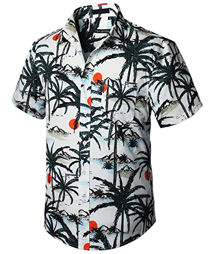 Enlision Herren Funky Hawaiihemd Weiß Kurzarm Freizeit Sommer Hawaii Hemden Grün Palmen Aloha Unisex Strand Bedruckter Hemd Ferien Urlaub M von Enlision