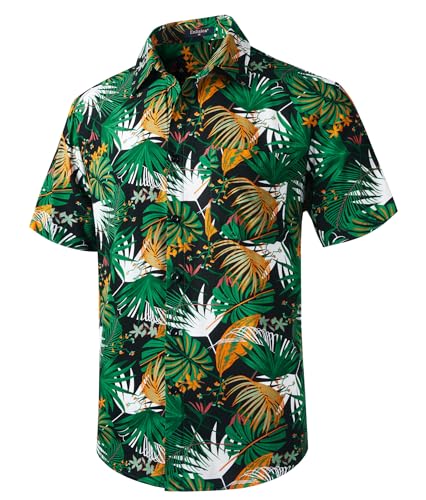 Enlision Herren Funky Hawaiihemden Kurzarm Herren Hawaii Hemd Baumwolle Blumenhemd für Strand Sommer Regular Fit Grün M von Enlision