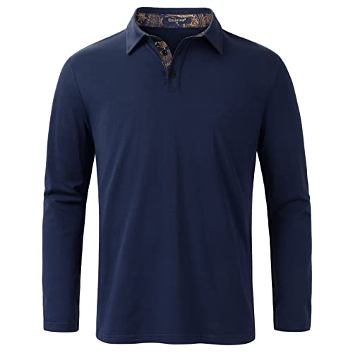 Enlision Poloshirt Herren Langarm Polohemd Blau Casual Golf Poloshirts Baumwolle Regular Fit Sport Polo T-Shirt Männer L von Enlision