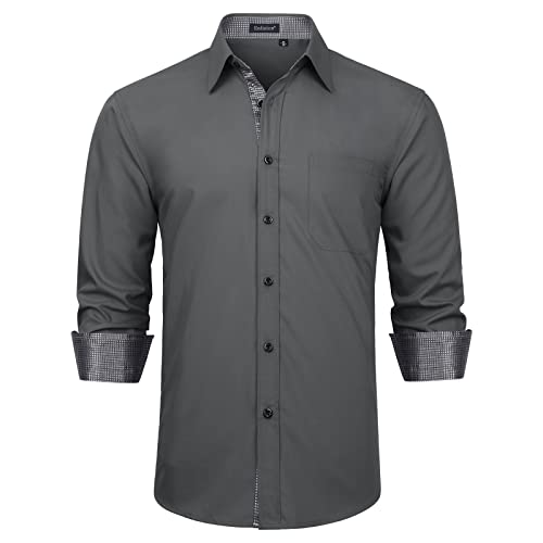 Enlision Herren Grau Hemd Anzughemd Formelle Slim Fit Hemden Baumwolle Klassisch Regular Fit Hemden Männer Freizeithemd Businesshemden L von Enlision