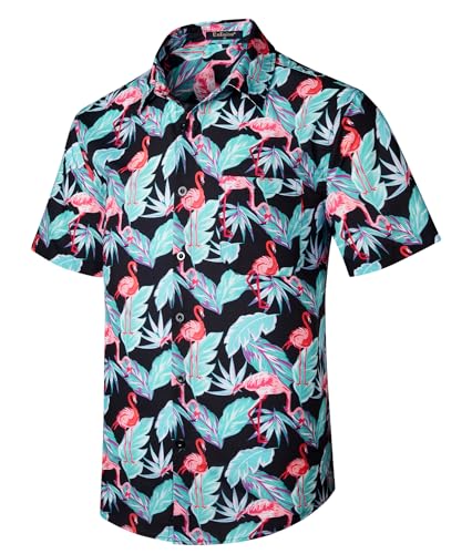 Enlision Herren Hawaii Hemd Flamingo Funky Floral Blumenmuster Kurzarm Sommer Unisex Fronttasche Bunte Hemden Herren Faltenfrei Surfen Strandhemd L von Enlision