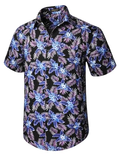 Enlision Herren Hawaiian Hemd Funky Blume Kurze ärmliche Hemden Button nach vorne Tasche Sommer Aloha bedrucktes Strand Casual Hawaii Hemd Unisex Purple XL von Enlision