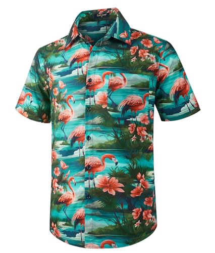 Enlision Herren Hawaiian Shirt Funky Blume Kurze Ärmel -Hemden Button nach vorne Tasche Aloha bedrucktes Strand Casual Hawaii Hemd Unisex Green XL von Enlision