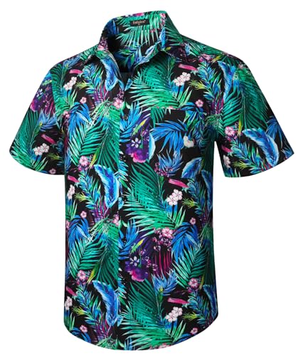 Enlision Herren Hawaiian Shirt Funky Blume Kurze Ärmel -Hemden Button nach vorne Tasche Aloha bedrucktes Strand Casual Hawaii Hemd Unisex Green XL von Enlision