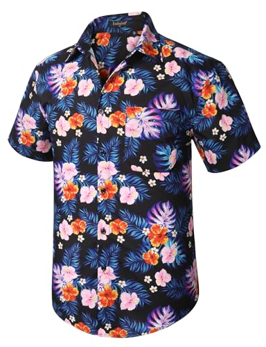Enlision Herren Hawaiian Shirt Funky Blume Kurze Ärmel -Hemden Button nach vorne Tasche Aloha bedrucktes Strand Casual Hawaii Shirt Unisex Navy XL XL von Enlision