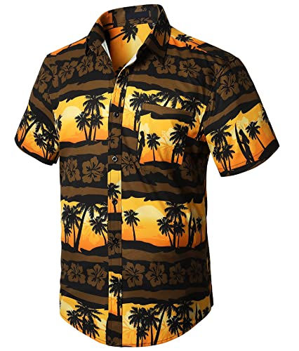 Enlision Hawaii Hemd Männer Sommer Hawaii Hemd Herren Kurzarm Braun Hawaiihemd Palmen mit Brusttasche Hawaii Shirt Strandhemd XXL von Enlision