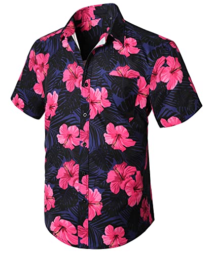 Enlision Herren Hawaiihemd Funky Kurzarm Sommer Freizeit Rosa Blumen Aloha Unisex Violett Hawaii Hemden Strand Bedruckter Hemd Urlaub 2XL von Enlision