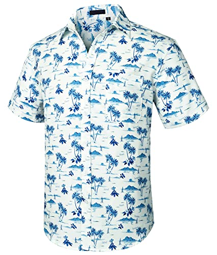 Enlision Herren Hawaiihemd Sommer Kurzarm Funky Floral Aloha Party Shirts Lässige T-Shirts Palmendruck Weiß Hawaiihemden für Urlaub Strand Unisex M von Enlision