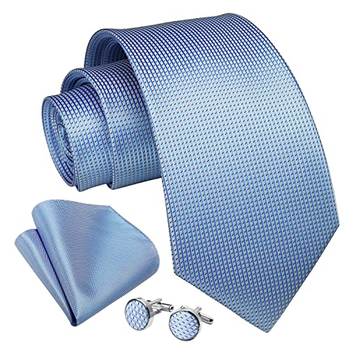 Enlision Herren Hellblau Krawatte Taschentuch Hochzeit Formell Business Gestreifte Krawatten und Einstecktuch Manschettenknöpfe Set von Enlision