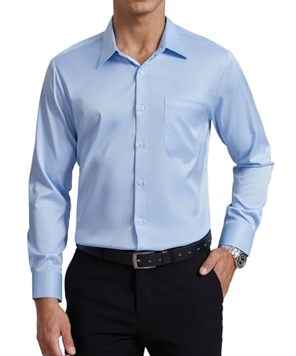 Enlision Herren Hemd Bügelfrei Stretch Regular Fit Langarmhemd Business Büro Hochzeit Blau Freizeithemden Anzug Hemden mit Tasche 4XL von Enlision