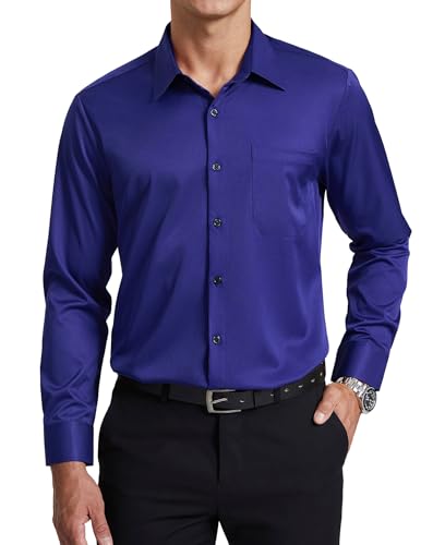 Enlision Herren Hemd Bügelfrei Stretch Regular Fit Langarmhemd Business Büro Hochzeit Royalblau Freizeithemden Anzug Hemden mit Tasche 3XL von Enlision