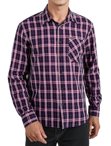 Enlision Herren Hemd Langarm Freizeithemd Karohemd Kariertes Hemden Baumwolle Herrenhemd Langarmhemd Holzfällerhemd für Männer Rot und Marineblau XL von Enlision