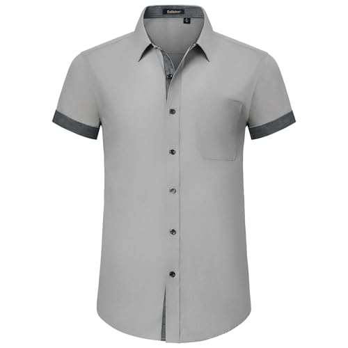 Enlision Herren Hemd Kurzarm Freizeithemden Regular Fit Herrenhemden Freizeithemd Businesshemd Männer Grau Hemden XL von Enlision