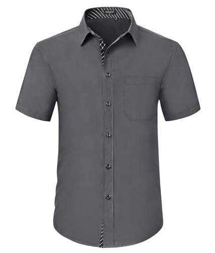 Enlision Herren Hemd Kurzarm Freizeithemden Regular Fit Herrenhemden Freizeithemd Businesshemd Männer Hemden Grau 4XL von Enlision