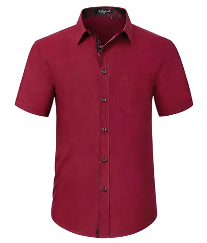 Enlision Herren Hemd Kurzarm Freizeithemden Regular Fit Herrenhemden Freizeithemd Businesshemd Männer Hemden Rot XL von Enlision