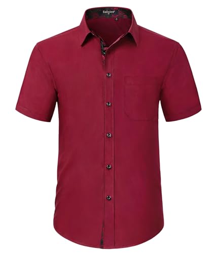 Enlision Herren Hemd Kurzarm Freizeithemden Regular Fit Herrenhemden Freizeithemd Businesshemd Männer Hemden Rot XXL von Enlision