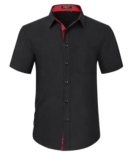 Enlision Herren Hemd Kurzarm Freizeithemden Regular Fit Herrenhemden Freizeithemd Businesshemd Männer Hemden Schwarz 4XL von Enlision