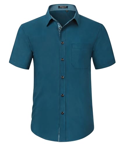 Enlision Herren Hemd Kurzarm Freizeithemden Regular Fit Herrenhemden Freizeithemd Businesshemd Männer Hemden Türkisgrün 4XL von Enlision