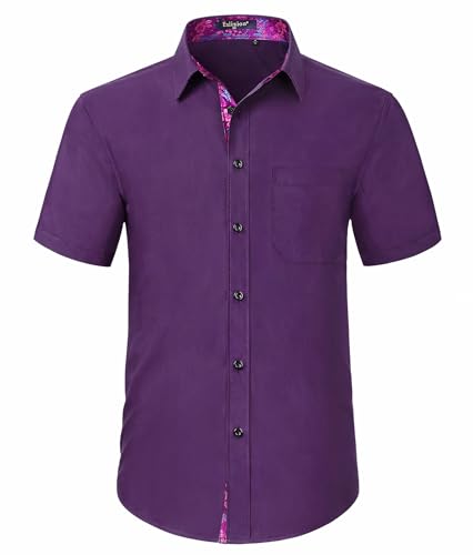 Enlision Herren Hemd Kurzarm Freizeithemden Regular Fit Herrenhemden Freizeithemd Businesshemd Männer Hemden Violett 4XL von Enlision