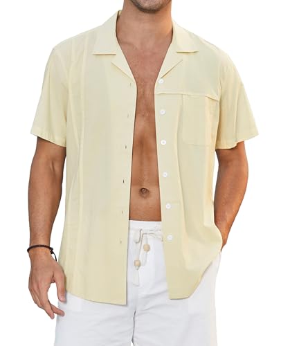 Enlision Herren Hemd Kurzarm Leichtes Sommer Strandhemd Champagner Freizeithemd mit Tasche Regular Fit S Enlision Herren Hemd Kurzarm Leichtes Sommer Strandhemd Champagner Freizeithemd mit Tasche Regular Fit S von Enlision