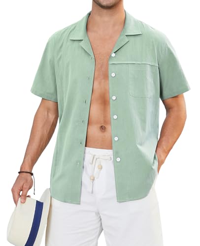 Enlision Herren Hemd Kurzarm Leichtes Sommer Strandhemd Salbei grün Freizeithemd mit Tasche Regular Fit XL Enlision Herren Hemd Kurzarm Leichtes Sommer Strandhemd Salbei grün Freizeithemd mit Tasche Regular Fit XL von Enlision