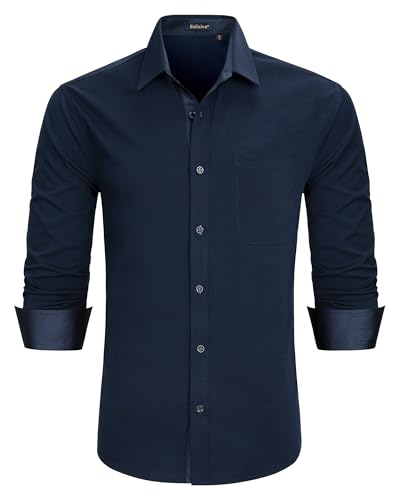 Enlision Herren Hemd Langarm Dunkelblau Businesshemden Freizeithemden für Herren Kentkragen Hemden Herren Button Down mit Tasche für Formelle Hochzeit M von Enlision