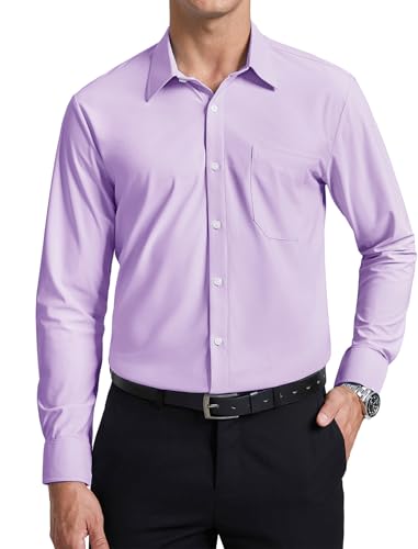 Enlision Herren Hemd Langarm Flieder Stretch Bügelfreies Businesshemden Regular Fit Unifarben Freizeithemden Hochzeit Anzug Hemd, XL von Enlision