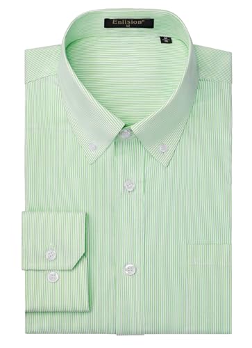 Enlision Herren Hemd Langarm Gestreiftes Hemd in Grün Sommer Freizeithemden Businesshemd Regular Fit mit Knöpfen XL von Enlision