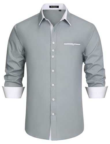 Enlision Herren Hemd Langarm Grau Hemden Freizeithemd Regular Fit Freizeithemden Business Herrenhemden XXL von Enlision