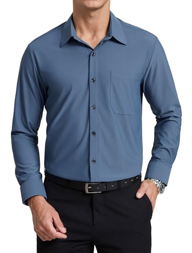 Enlision Herren Hemd Langarm Haze Blau Stretch Bügelfreies Businesshemden Regular Fit Unifarben Freizeithemden Hochzeit Anzug Hemd, L von Enlision