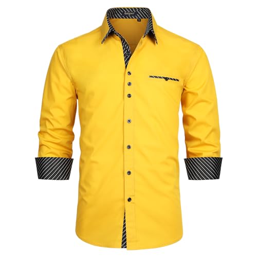 Enlision Herren Hemd Langarm Hemden Freizeithemd Regular Fit Freizeit Hemd Business Herrenhemden Gelb L von Enlision