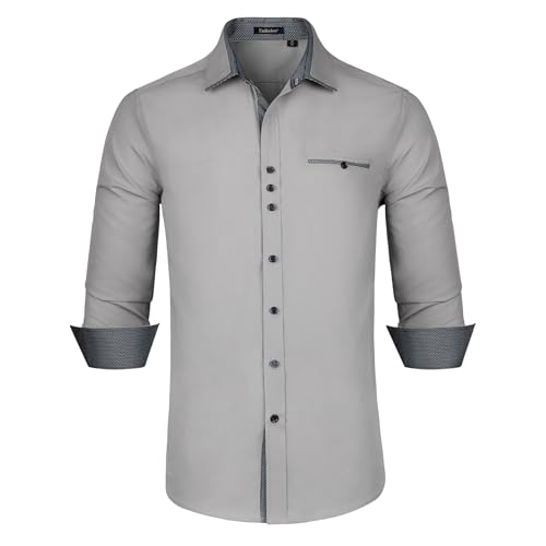 Enlision Herren Hemd Langarm Hemden Freizeithemd Regular Fit Freizeit Hemd Business Herrenhemden Grau 4XL von Enlision
