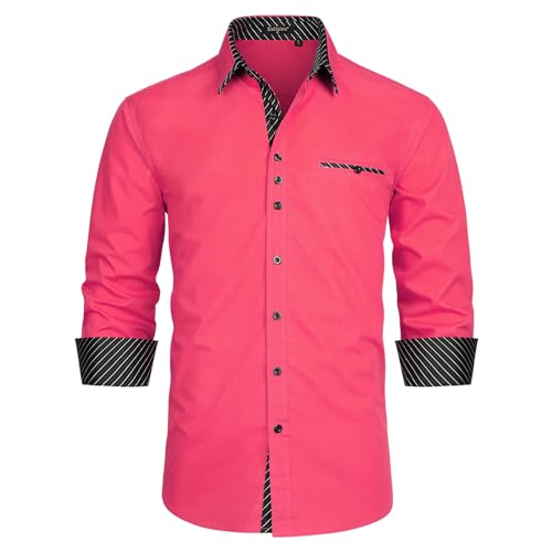 Enlision Herren Hemd Langarm Hemden Freizeithemd Regular Fit Freizeit Hemd Business Herrenhemden Hot Pink M von Enlision