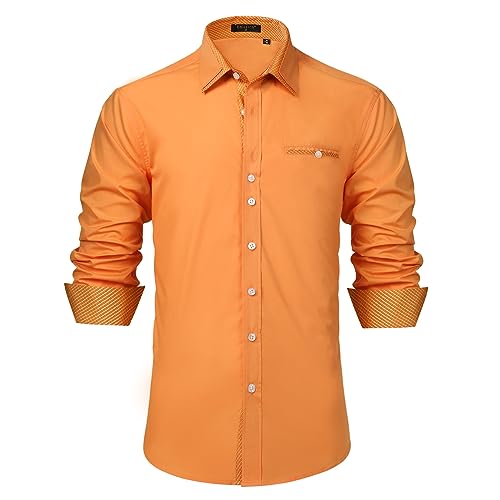 Enlision Herren Hemd Langarm Hemden Freizeithemd Regular Fit Freizeit Hemd Business Herrenhemden Orange M von Enlision