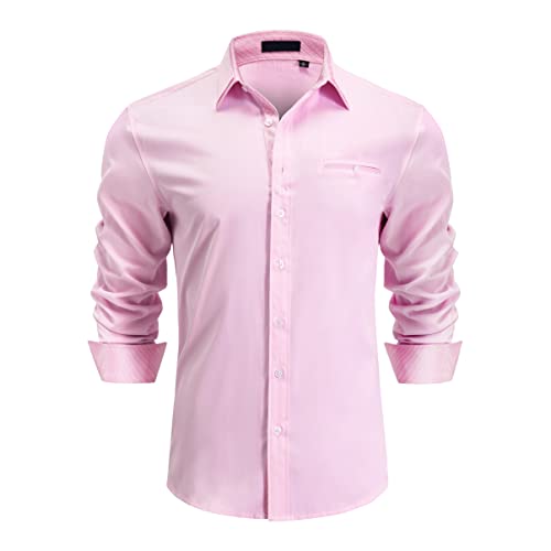 Enlision Herren Hemd Langarm Hemden für Herrenhemd Regular Fit Freizeit Hemden Rosa 3XL von Enlision