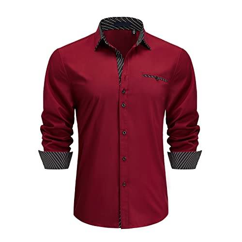 Enlision Herren Hemd Langarm Hemden für Herrenhemd Regular Fit Freizeit Hemden Rot 3XL von Enlision