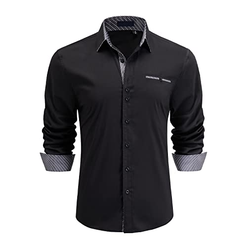 Enlision Herren Hemd Langarm Hemden für Herrenhemd Regular Fit Freizeit Hemden Schwarz/Grau 4XL von Enlision