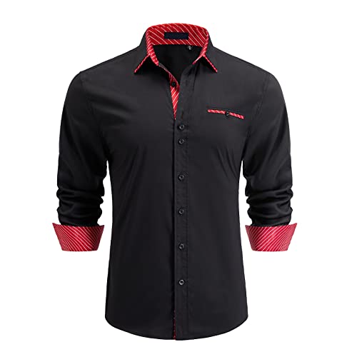 Enlision Herren Hemd Langarm Hemden für Herrenhemd Regular Fit Freizeit Hemden Schwarz/Rot 4XL von Enlision