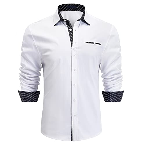 Enlision Herren Hemd Langarm Hemden für Herrenhemd Regular Fit Freizeit Hemden Weiß 4XL von Enlision