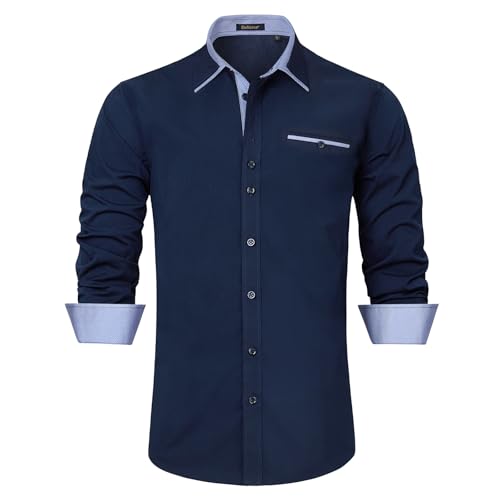 Enlision Herren Hemd Langarm Marineblau Hemden Freizeithemd Regular Fit Freizeit Hemd Business Herrenhemden XL von Enlision