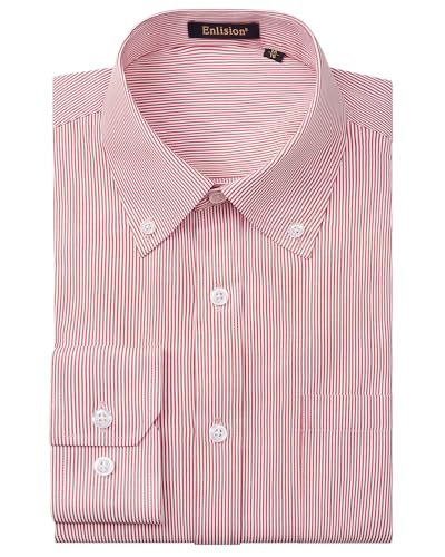 Enlision Herren Hemd Langarm Rot Gestreifte Freizeithemd mit Tasche Regular fit Businesshemd Casual Oberteile Männer von Enlision