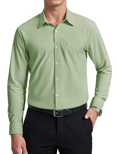 Enlision Herren Hemd Langarm Salbei Grün Stretch Bügelfreies Businesshemden Regular Fit Unifarben Freizeithemden Hochzeit Anzug Hemd, 4XL von Enlision