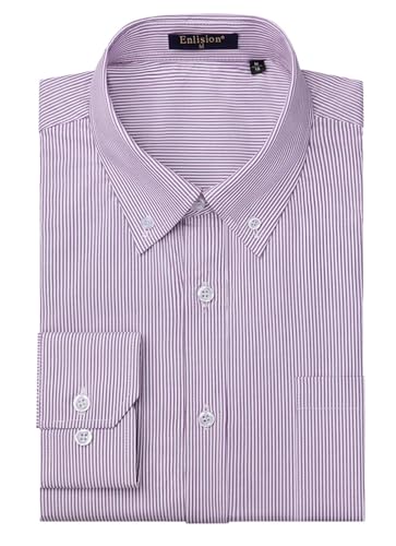 Enlision Herren Hemd Langarm Sommer Lila Gestreift Freizeithemden Businesshemd Regular Fit mit Knöpfen 2XL von Enlision