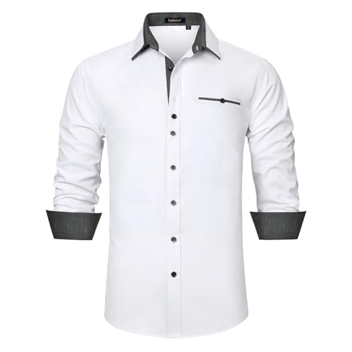 Enlision Herren Hemd Langarm Weiß Hemden Freizeithemd Regular Fit Freizeit Hemd Business Herrenhemden M von Enlision