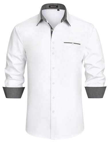 Enlision Herren Hemd Langarm Weiß Hemden Freizeithemd Regular Fit Freizeithemden Business Herrenhemden 4XL von Enlision