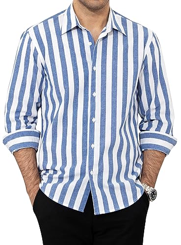 Enlision Hemd Herren Langarm Gestreiftes Business Freizeit Herrenhemden Regular Fit Semi Formales Hemden Gestreift Shirt für Männer,Blau gestreift,M von Enlision