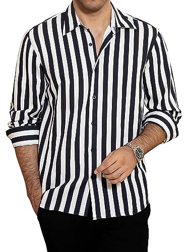 Enlision Hemd Herren Langarm Gestreiftes Business Freizeit Herrenhemden Regular Fit Semi Formales Hemden Gestreift Shirt für Männer,Marineblau gestreift,2XL von Enlision