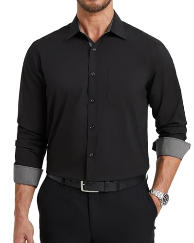 Enlision Herren Hemd Schwarze Langarm Bügelfreie Businesshemden Herren Oversized Freizeithemden für Männer Anzug Hemd für Herbst Silvester XL von Enlision