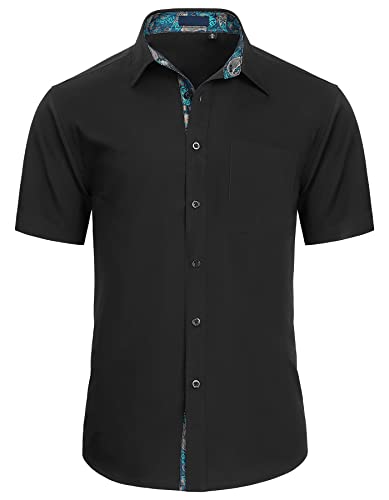 Enlision Hemd Herren Schwarz Kurzarm Herrenhemden Freizeithemd Männer Hemden Regular Fit Businesshemd Freizeithemden Schwarz/Blau XXL von Enlision