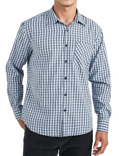 Enlision Hemd Kariert Herren Langarm Dunkelblau Weiß Holzfällerhemd Freizeithemd Kariertes Hemden Trachtenhemd Herrenhemd Langarmhemd für Männer 2XL von Enlision